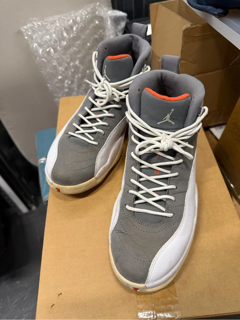 Jordan Men's Gray, White & Orange Retro Basketball Sneakers
